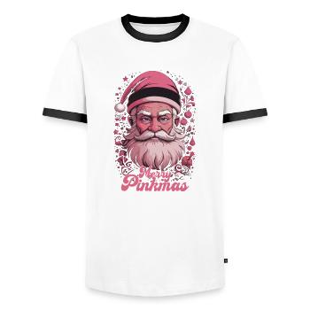 Merry Pinkmas Pink Christmas Xmas merry christmas - Men's Ringer Shirt - white/black - Front - AI Model Female 172 light (172cm) & AI Model Male 178 dark (178cm)