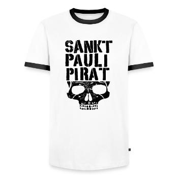 Sankt Pauli Pirat - Männer Kontrast-T-Shirt - Weiß/Schwarz - Vorne - AI Model Female 172 light (172cm) & AI Model Male 178 dark (178cm)