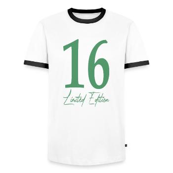16. Geburtstag Geschenkidee Sixteen - Männer Kontrast-T-Shirt - Weiß/Schwarz - Vorne - AI Model Female 172 light (172cm) & AI Model Male 178 dark (178cm)