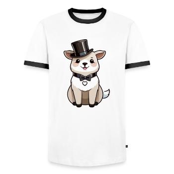 Niedliches Alpaka mit Hut und Fliege - Männer Kontrast-T-Shirt - Weiß/Schwarz - Vorne - AI Model Female 172 light (172cm) & AI Model Male 178 dark (178cm)