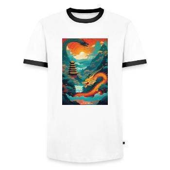 Année du Dragon I - T-shirt contrasté Homme - blanc/noir - Devant - AI Model Female 172 light (172cm) & AI Model Male 178 dark (178cm)