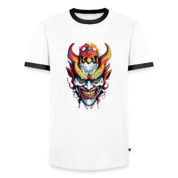 Masque Kabuki / Art japonais / Théâtre / Antiquité - T-shirt contrasté Homme - blanc/noir - Devant - AI Model Female 172 light (172cm) & AI Model Male 178 dark (178cm)
