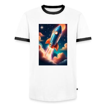 Rakete - Männer Kontrast-T-Shirt - Weiß/Schwarz - Vorne - AI Model Female 172 light (172cm) & AI Model Male 178 dark (178cm)
