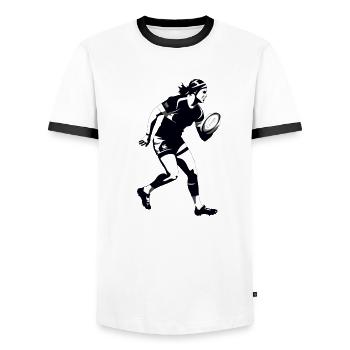 Marc, der Rugbyspieler - Männer Kontrast-T-Shirt - Weiß/Schwarz - Vorne - AI Model Female 172 light (172cm) & AI Model Male 178 dark (178cm)