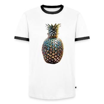 Ananas, Pailletten, metallisch,gold - Männer Kontrast-T-Shirt - Weiß/Schwarz - Vorne - AI Model Female 172 light (172cm) & AI Model Male 178 dark (178cm)