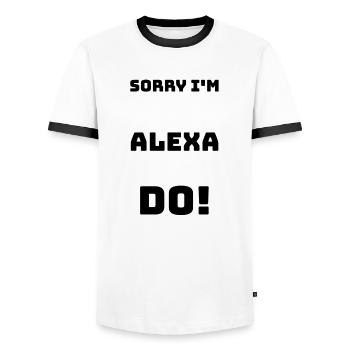 tut mir leid, ich bin nicht Alexa, sag mir nicht, was ich tun soll - Männer Kontrast-T-Shirt - Weiß/Schwarz - Vorne - AI Model Female 172 light (172cm) & AI Model Male 178 dark (178cm)