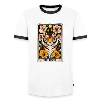 La carte de tarot du tigre - T-shirt contrasté Homme - blanc/noir - Devant - AI Model Female 172 light (172cm) & AI Model Male 178 dark (178cm)