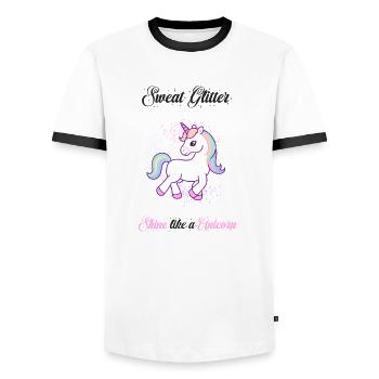 Glitter Fitness Unicorn - Men's Ringer Shirt - white/black - Front - AI Model Female 172 light (172cm) & AI Model Male 178 dark (178cm)