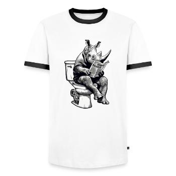 Nashorn auf Toilette - Männer Kontrast-T-Shirt - Weiß/Schwarz - Vorne - AI Model Female 172 light (172cm) & AI Model Male 178 dark (178cm)