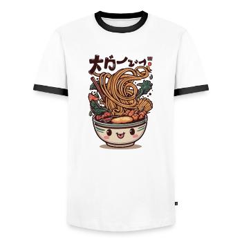 Ramen Happiness - Men's Ringer Shirt - white/black - Front - AI Model Female 172 light (172cm) & AI Model Male 178 dark (178cm)