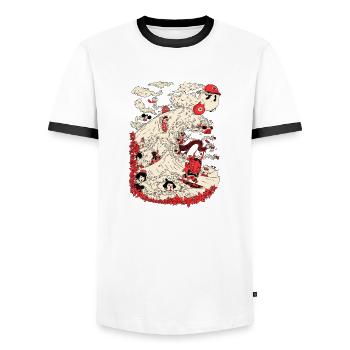 Kanagawa Surf - Men's Ringer Shirt - white/black - Front - AI Model Female 172 light (172cm) & AI Model Male 178 dark (178cm)