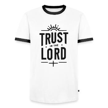 Confiance dans le Seigneur - T-shirt contrasté Homme - blanc/noir - Devant - AI Model Female 172 light (172cm) & AI Model Male 178 dark (178cm)