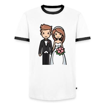 Bride Groom Newlyweds Wedding - Men's Ringer Shirt - white/black - Front - AI Model Female 172 light (172cm) & AI Model Male 178 dark (178cm)