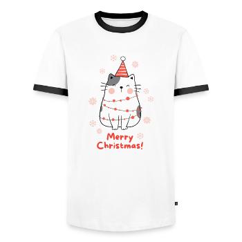Geschmückte Katze - Männer Kontrast-T-Shirt - Weiß/Schwarz - Vorne - AI Model Female 172 light (172cm) & AI Model Male 178 dark (178cm)