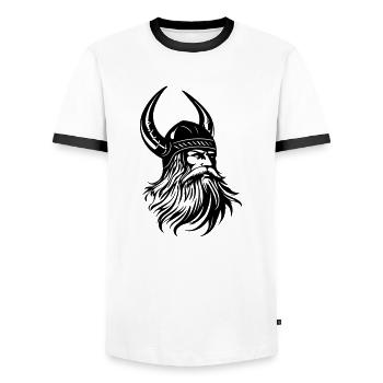 Viking Portrait - Men's Ringer Shirt - white/black - Front - AI Model Female 172 light (172cm) & AI Model Male 178 dark (178cm)
