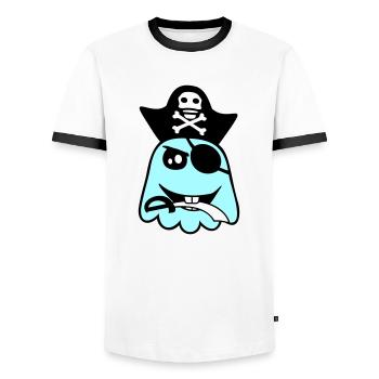 Pirate Ghost Funny Evil Ghost Halloween Fun - Men's Ringer Shirt - white/black - Front - AI Model Female 172 light (172cm) & AI Model Male 178 dark (178cm)