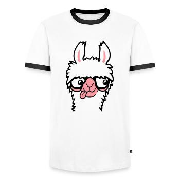 Llama Nerd Geek Horn-Rimmed Glasses Smart Funny Grimace - Men's Ringer Shirt - white/black - Front - AI Model Female 172 light (172cm) & AI Model Male 178 dark (178cm)
