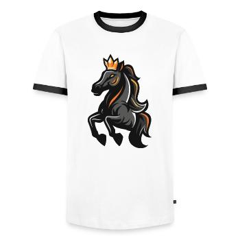 Cheval Cartoon Couronne - T-shirt contrasté Homme - blanc/noir - Devant - AI Model Female 172 light (172cm) & AI Model Male 178 dark (178cm)