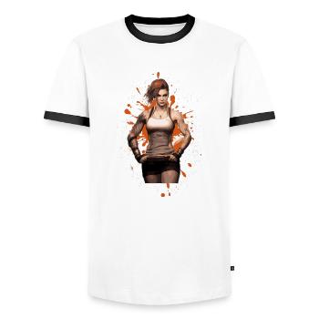 Fitness Woman Muscles Female Bodybuilder - Men's Ringer Shirt - white/black - Front - AI Model Female 172 light (172cm) & AI Model Male 178 dark (178cm)