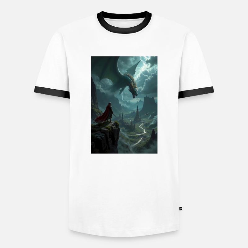 Fantasy-Gemälde, Drache. - Männer Kontrast-T-Shirt - Weiß/Schwarz