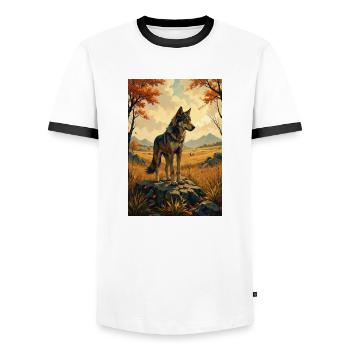 The image of the wolf - Men's Ringer Shirt - white/black - Front - AI Model Female 172 light (172cm) & AI Model Male 178 dark (178cm)