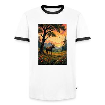 Image : Paysage avec orignal. - T-shirt contrasté Homme - blanc/noir - Devant - AI Model Female 172 light (172cm) & AI Model Male 178 dark (178cm)