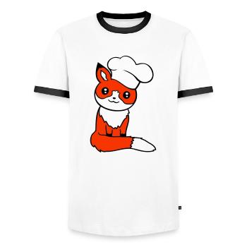 Fox Chef's Hat Chef Cooking Restaurant Kitchen - Men's Ringer Shirt - white/black - Front - AI Model Female 172 light (172cm) & AI Model Male 178 dark (178cm)