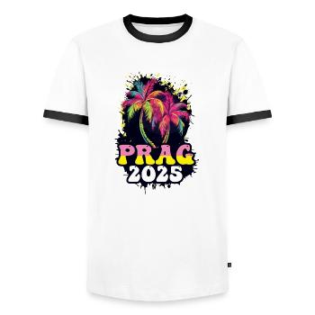 Palmiers de vacances de Prague 2025 - T-shirt contrasté Homme - blanc/noir - Devant - AI Model Female 172 light (172cm) & AI Model Male 178 dark (178cm)