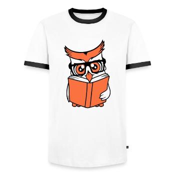 hibou nerd geek livre lecture oiseau aigle hibou lunettes intelligent - T-shirt contrasté Homme - blanc/noir - Devant - AI Model Female 172 light (172cm) & AI Model Male 178 dark (178cm)