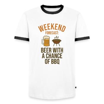 Vorhersage für das Wochenende: Bier und Barbecue - Männer Kontrast-T-Shirt - Weiß/Schwarz - Vorne - AI Model Female 172 light (172cm) & AI Model Male 178 dark (178cm)