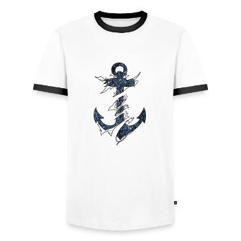 Cosmic Anchor - Men's Ringer Shirt - white/black - Front - AI Model Female 172 light (172cm) & AI Model Male 178 dark (178cm)
