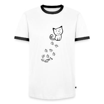 Süße Katze mit Tatzen, Fischgräten - cooles Shirt - Männer Kontrast-T-Shirt - Weiß/Schwarz - Vorne - AI Model Female 172 light (172cm) & AI Model Male 178 dark (178cm)