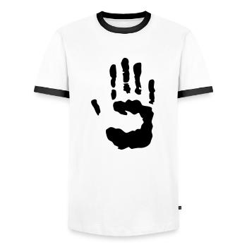 trace de main - T-shirt contrasté Homme - blanc/noir - Devant - AI Model Female 172 light (172cm) & AI Model Male 178 dark (178cm)