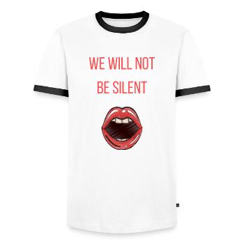 we will not be silent feminism Geschenk - Männer Kontrast-T-Shirt - Weiß/Schwarz - Vorne - AI Model Female 172 light (172cm) & AI Model Male 178 dark (178cm)