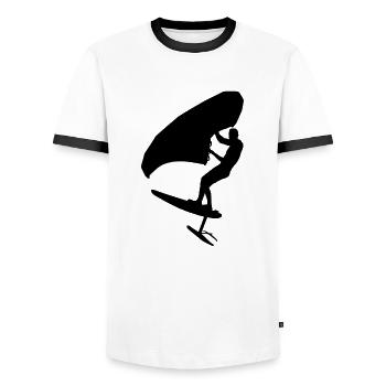 wingsurfen foilwing wingsurf hydrofoil Men - Men's Ringer Shirt - white/black - Front - AI Model Female 172 light (172cm) & AI Model Male 178 dark (178cm)