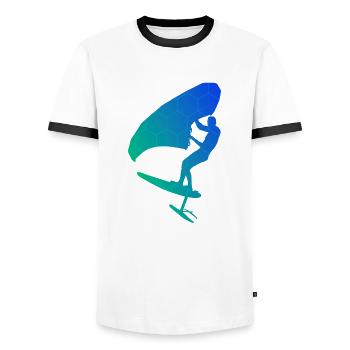 Men women wingsurfing wingsurf foilwing - Men's Ringer Shirt - white/black - Front - AI Model Female 172 light (172cm) & AI Model Male 178 dark (178cm)