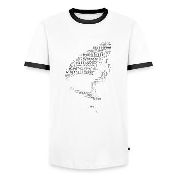 Women wingsurfing wingfoil wingsurf foilwing - Men's Ringer Shirt - white/black - Front - AI Model Female 172 light (172cm) & AI Model Male 178 dark (178cm)