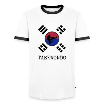 Taekwondo Taekwondoin Tae-Kwon-Do Tae Kwon Do - Männer Kontrast-T-Shirt - Weiß/Schwarz - Vorne - AI Model Female 172 light (172cm) & AI Model Male 178 dark (178cm)