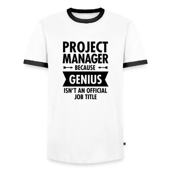 Project Manager - Genius - Männer Kontrast-T-Shirt - Weiß/Schwarz - Vorne - AI Model Female 172 light (172cm) & AI Model Male 178 dark (178cm)