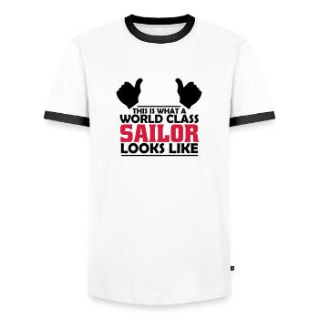 world class sailor - Men's Ringer Shirt - white/black - Front - AI Model Female 172 light (172cm) & AI Model Male 178 dark (178cm)