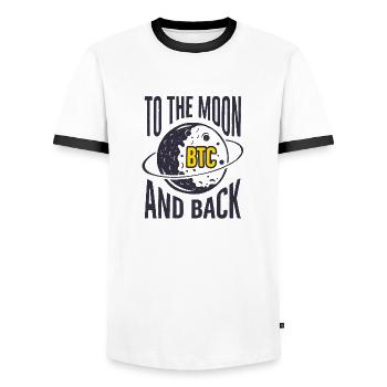 BTC To the moon - Men's Ringer Shirt - white/black - Front - AI Model Female 172 light (172cm) & AI Model Male 178 dark (178cm)
