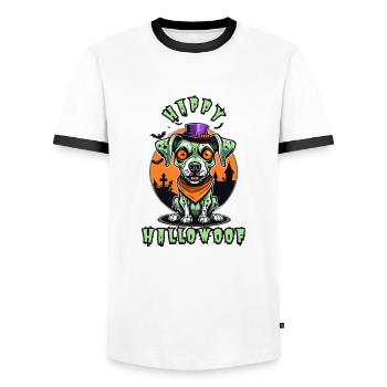 Happy Hallowoof Halloween Dog - Men's Ringer Shirt - white/black - Front - AI Model Female 172 light (172cm) & AI Model Male 178 dark (178cm)