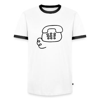 Telefon retro - Line - Männer Kontrast-T-Shirt - Weiß/Schwarz - Vorne - AI Model Female 172 light (172cm) & AI Model Male 178 dark (178cm)
