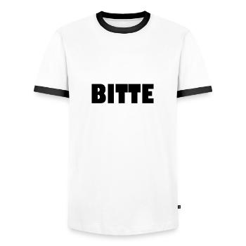 Beschwerden bitte schriftlich - Männer Kontrast-T-Shirt - Weiß/Schwarz - Vorne - AI Model Female 172 light (172cm) & AI Model Male 178 dark (178cm)