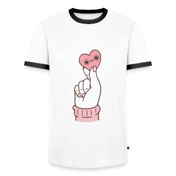 Show Some Love, Heart On Finger - Men's Ringer Shirt - white/black - Front - AI Model Female 172 light (172cm) & AI Model Male 178 dark (178cm)
