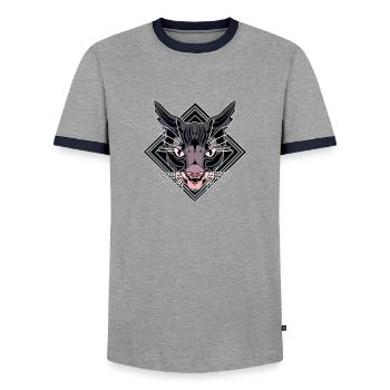 Stylized Panther Head Design - Men's Ringer Shirt - grey/navy  - Front - AI Model Female 172 light (172cm) & AI Model Male 178 light (178cm)