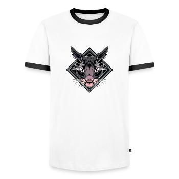 Stylized Panther Head Design - Men's Ringer Shirt - white/black - Front - AI Model Female 172 light (172cm) & AI Model Male 178 dark (178cm)