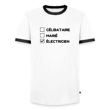 Electrician / Electricien / Elektriker / Electric - Men's Ringer Shirt - white/black - Front - AI Model Female 172 light (172cm) & AI Model Male 178 dark (178cm)