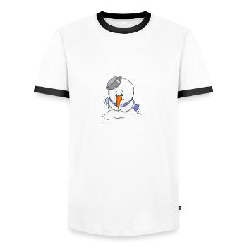 Snowsey, le petit bonhomme de neige, est triste - T-shirt contrasté Homme - blanc/noir - Devant - AI Model Female 172 light (172cm) & AI Model Male 178 dark (178cm)