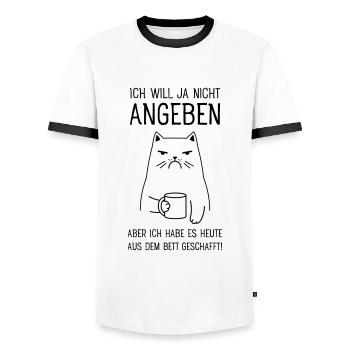 Ich Will Ja Nicht Angeben - Katze Morgenmuffel - Männer Kontrast-T-Shirt - Weiß/Schwarz - Vorne - AI Model Female 172 light (172cm) & AI Model Male 178 dark (178cm)